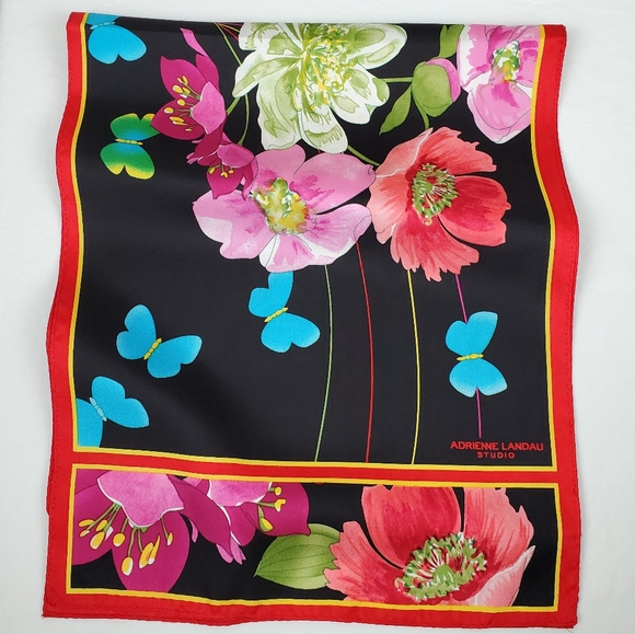 Adrienne Landau Silk Butterfly Floral Scarf - Picture 9 of 10